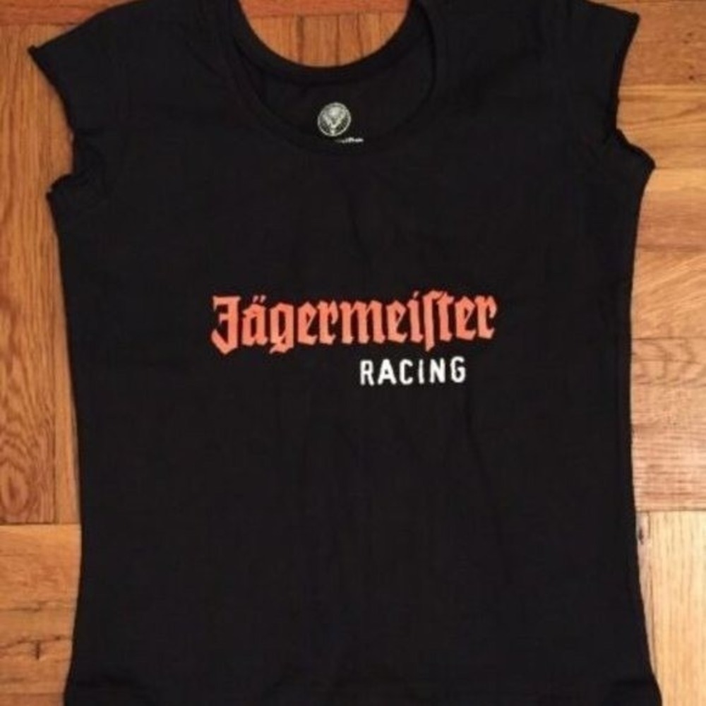 Jagermeister Racing Graphic T-Shirt Womens Small Black Winning Fluid NOS‎